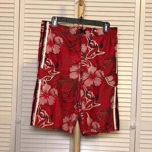 Ocean Pacific Red Sharks Youth Boys Swim Trunks L